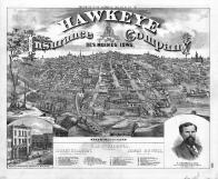 Hawkeye Insurance Company, Bird's Eye View Desmoines, Callanan, Ingersoll, Howell, Iowa 1875 State Atlas